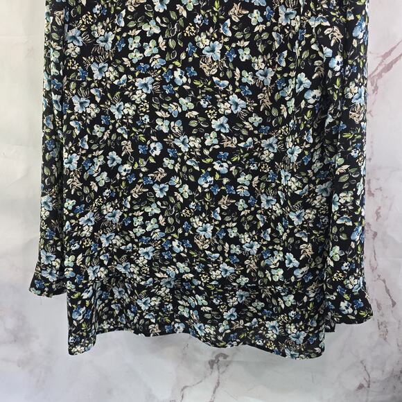 J Jill Shirt Womens Small Black Blue Floral Ditzy Long Sleeve Layered Ruffle - Picture 7 of 10